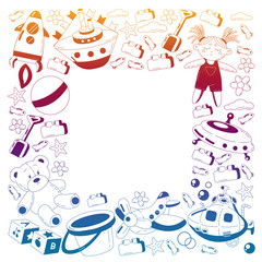 Vector set with toys icons. Pattern for kindergarten.