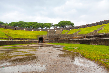 Amphitheatre in ancient Roman city of Pompei, Italy. The oldest surviving Roman Amphitheatre....