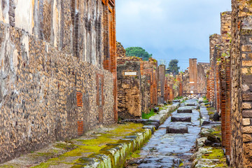 Ruins of Ancient Roman city of Pompei, Italy. Pompei was destroyed and buried with ash after Vesuvius eruption in 79 AD