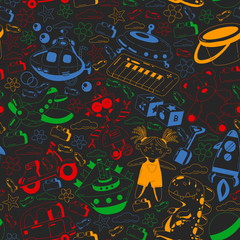 Vector set with toys icons. Pattern for kindergarten, little children. Kids playing.