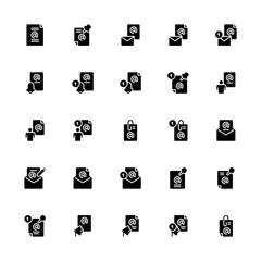 Set of Mail Note, Office, Reminder glyph style icon - vector