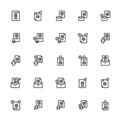 Set of Mail Note, Office, Reminder outline style icon - vector