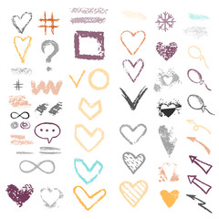 Set chalk vector textures. hand drawn elements.