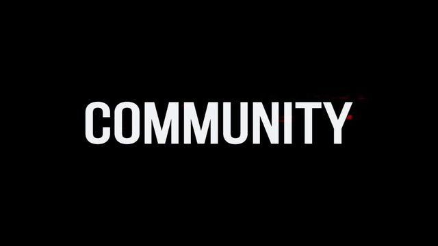 Community. Animation of Text With Glitch Effect. Plus Alpha Channel
