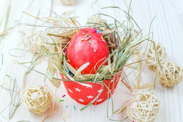 Colorful Easter eggs, nest