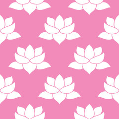 Fototapeta premium Lotus flower Seamless Pattern, Hand Drawn doodle background. Vector illustration