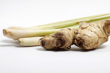 Close - up shot of herbs, gingger, tumeric,  galangal, lemon grass that can be used for cooking as seasoning also for medical purpose as traditional medicine. 