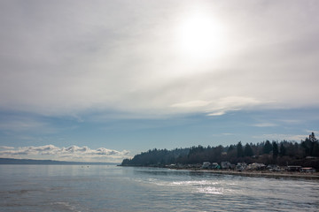 Scenic Puget Sound as the fog lifts on a sunny winters day