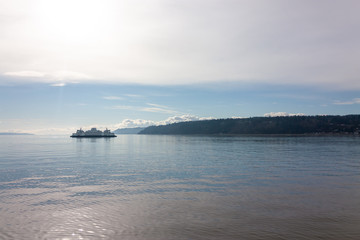 Puget Sound, WA - USA / 02/09/2020 Ferry Crossing From Mukelto to Clinton on Whidbey Island