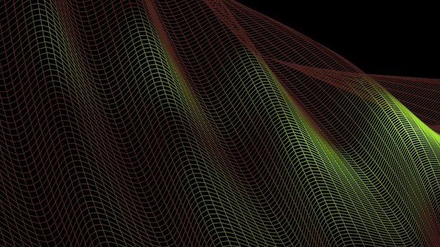 A waved colorful grid is moving on a black background - 3D rendering HD video clip