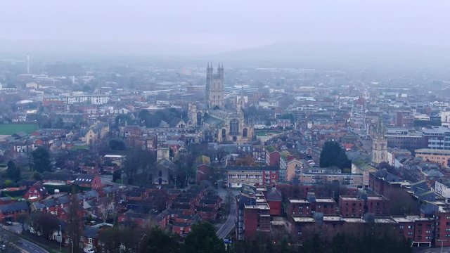 City of Gloucester and Gloucester Cathedral in England - aerial view -aerial photography