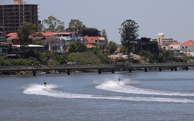 Obraz premium view of people water skying 