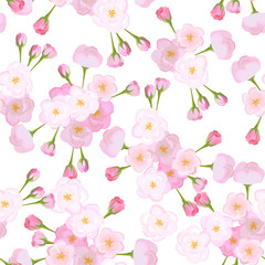 Vector bright cherry flowers on white background seamless