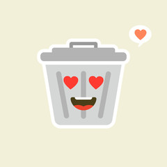 Recycle bin cartoon cute character in kawaii flat style. Tin trash bin. Metal waste container, functional trashcan. City health and function, street beautification and urban design concept. 