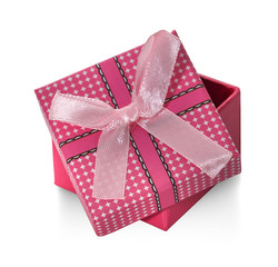 Pink open gift box isolated on white background