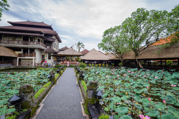 Balinese architectural details and sculptures in a local temple, Bali Indonesia