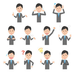 	スーツ　会社員　男性　感情　ポーズ　セット　上半身