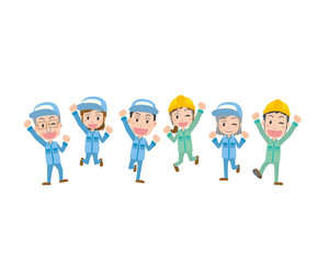 工場　作業服　作業員　作業者　仕事　ジャンプ