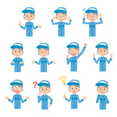 作業者　作業員　シニア　セット　高齢　女性　感情　ポーズ　上半身