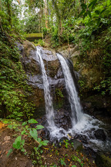 Inside a temple in Bali, Indonesia. Green forest and lakes with flora 
