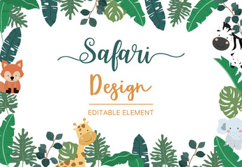 Collection of safari background set with giraffe,zebra,fox,lion.Editable vector illustration for birthday invitation,postcard and sticker - obrazy, fototapety, plakaty