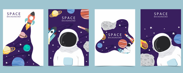 Collection of space background set with astronaut, planet, moon, star,rocket.Editable vector illustration for website, invitation,postcard and sticker.Include wording blast off © piixypeach