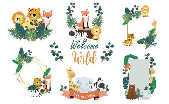 Cute animal object collection with leopard,lion,fox,bear. illustration for icon,logo,sticker,printable