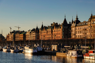Fototapeta premium Stockholm, Sweden Standvägen on a winter sunset.
