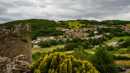 Aerial view of homes in Conwy, Wales from the medieval town walls