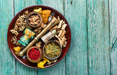 Various dried healing herbs