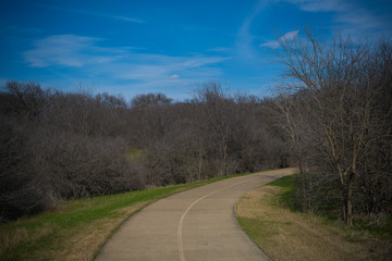Fototapeta na wymiar Concrete walkway in Texas city park on a sunny February day.