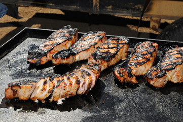 Grilled chicken on a griddle