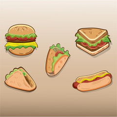Fast food hamburger hot menu set