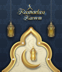 Ramadan Kareem Card with Crescent, Arabian Background