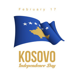 Obraz na płótnie Canvas illustration festive banner Happy independence day with state flag of The Republic of Kosovo. Card with flag and coat of arms Republic of Kosovo 2020. picture banner February 17 of foundation day