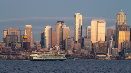 Spectacular View Of Seattle Washington Skyline From Across Puget Sound. High Quality Photography