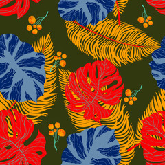 Tropical floral seamless pattern with trends fashion colors. Pantone color of the year 2020