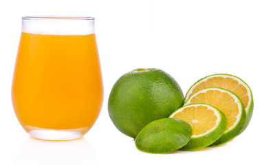 Orange juice glass and Sweet Orange  healthy fresh fruit  isolated on white background