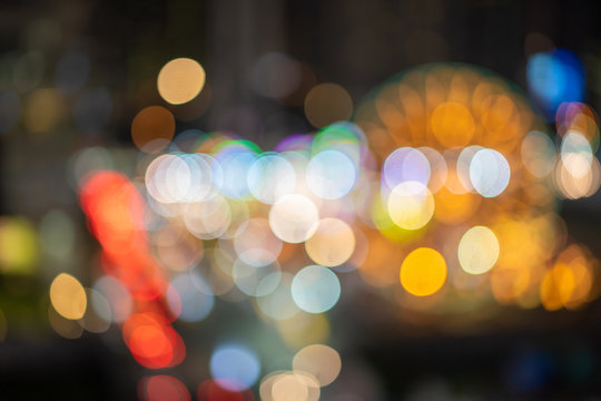 Abstract urban night light bokeh background, Blurred Photo, city light at night view.