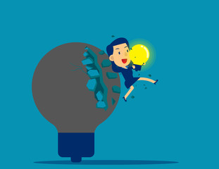 Breakthrough idea. New creativity idea concept. Flat cartoon vector illustration