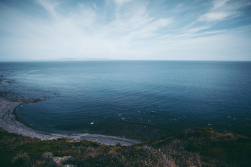 Landscape of Makara hiking path in Wellington, New Zealand.