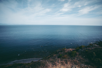 Landscape of Makara hiking path in Wellington, New Zealand.