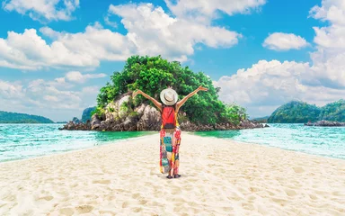 Summer lifestyle traveler woman joy fun nature scenic landscape sandy beach Pak Bia island Krabi, Famous landmark tourist travel Phuket Thailand holidays vacation, Tourism beautiful destinations Asia © day2505