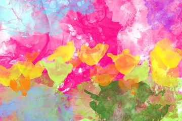 Abstract watercolor painting of flowers in spring, colorful image