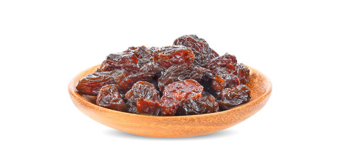 Dried raisins isolated on white background.