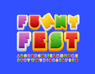 Vector colorful logo Funny Fest. Bright Kids Font. Creative Alphabet Letters and Numbers. 