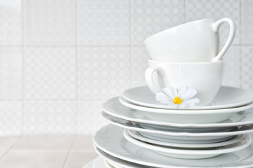 Clean dishes on the kitchen table