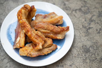 Delicious fried pork belly crispy sliced