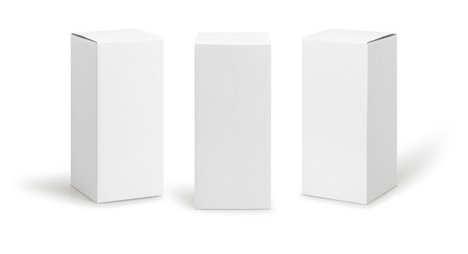 Set of White box tall shape product packaging in side view and front view isolated on white background with clipping path.