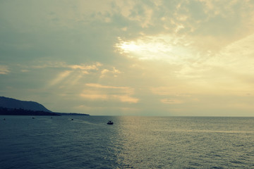 Morning seascape near Cefalu town on the Sicily, Italy.  Natural toned background